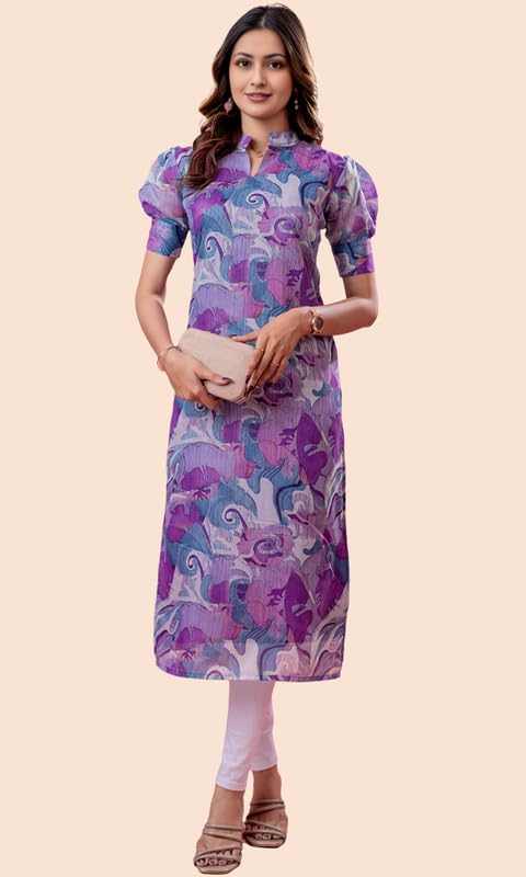 Image of Sun Fashion And Lifestyle Women's Chanderi Stitched Printed Kurta for Women