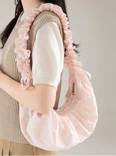 Polka Dot Crossbody Bags for Women Floppy Korean Style Purse Soft Dumpling Bag Shoulder Bag Hobo Bag with Adjustable Strap3