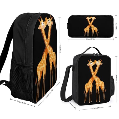 Cute Giraffe Couple Large Travel Backpacks Carry on Backpack Weekender Bag with 2 Storage Pockets for Men And Women2