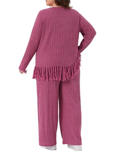 Agnes Orinda Plus Size 2 Piece Lounge Set for Women Crew Neck Long Sleeve Asymmetrical Fringe Hem Casual Outfits4