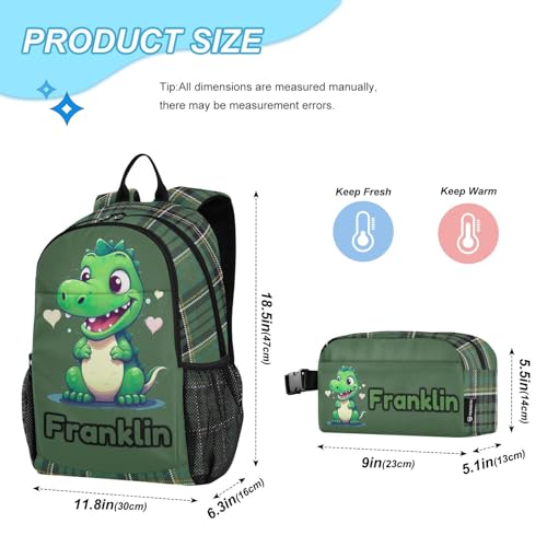 Custom Green Little Dinosaur Backpack for Kids Personalized Junior High Elementary Bookbag Lightweight Backpack with Lunch Box for Teens Kids Boys Girls2