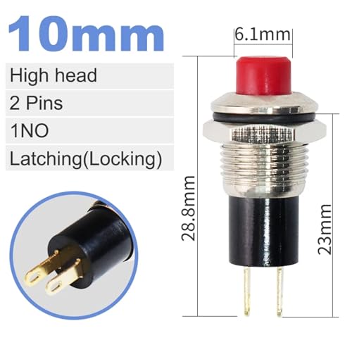 Mini bouton-poussoir 10mm 1NO Latching avec tête haute rouge - 2