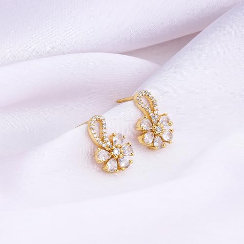 Image of GIVA 925 Silver Golden White Floral Damsel Earrings| Drops to Gift Women & Girls | With Certificate of Authenticity and 925 Stamp | 6 Months Warranty