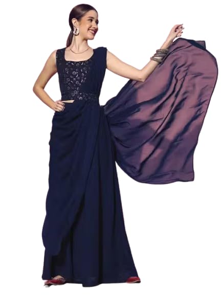 Women's Embroidered Georgette Lehenga Choli Set with Dupatta (Navy Blue)-image-32
