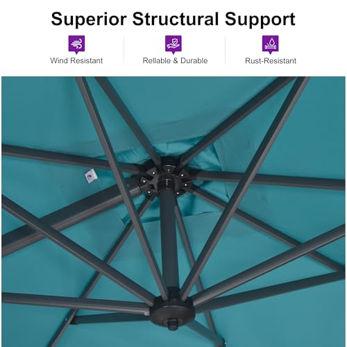 Image of PURPLE LEAF Patio Umbrella with Base 10' x 10' Easy Assembly Turquoise