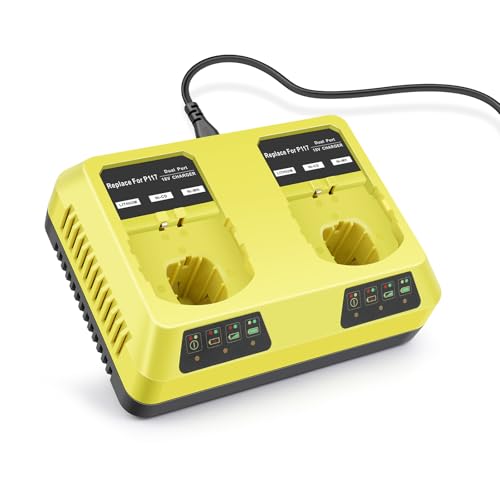 Stairlie P117 Dual Port 18V 130W Battery Charger, Fast Charger for Ryobi 12V-18V Lithium-Ion/Ni-Cd/Ni-Mh Batteries, Compatible with P100 P101 P102 P103 P105 P107 P108 P200
