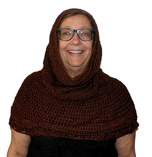 Womens Hooded Poncho, Crochet Brown Capelet, Oatmeal Hood, Chunky Scoodie, Fantasy Hood, Faery Hood