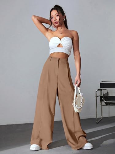 Image of GRECIILOOKS Women High Rise High Waist Trousers Flared Korean Style Formal Pants| Elegant Workwear for Office, College & Events (Available in Plus Size)