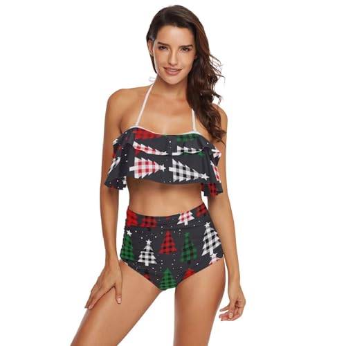 Bikini taille haute pour femme maillot deux pièces style vintage en tissu doux