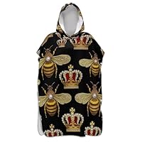Quick Dry Surf Poncho Changing Robe for Adults Hooded Beach Towel Print Cartoon Bees Golden Black Womens Ponchos with Hood