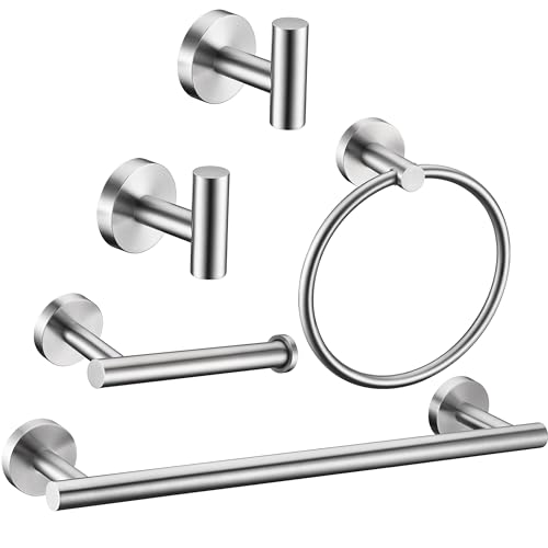 El juego de 5 piezas de níquel cepillado incluye barra de toalla de 16 pulgadas, 2 ganchos para toallas, soporte de papel higiénico, anillo de toalla de mano, anillo redondo SUS304 de acero