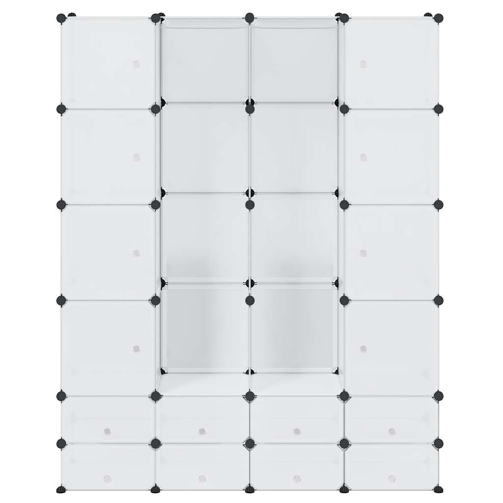 Modularer Kleiderschrank Schrank Garderobe Faltschrank aus Kunststoff Weiß 37x146x180,5 cm mit 18 Fächern, platzsparend für Schlafzimmer Kinderzimmer Flur Stauraum Ordnung
