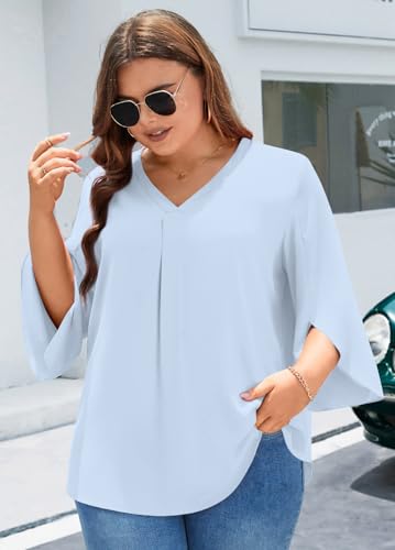 Aodemo Womens Plus Size Tops 3/4 Sleeve Dressy Chiffon Blouse Summer Work Tunic Casual Flowy Shirt M-5XL2
