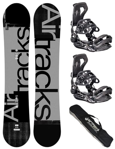 Airtracks Snowboard-Set Herren Snowboard Wide Silver Freestyle Freeride 155 - Snowboard Bindung Master L - SB Bag
