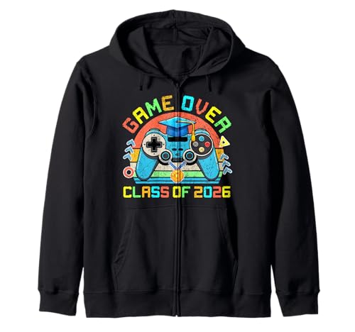 Game Over Class Of 2026 Last Day Of School Boy Girl Gamer Zip Hoodie