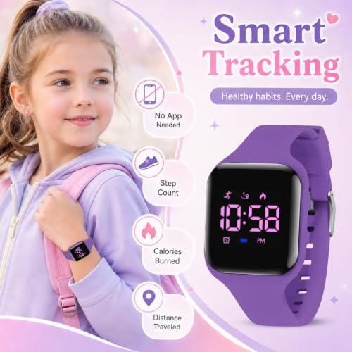 Image of Kids Watches for Girls Boys Digital Sport Watch with Step Counter Pedometer Vibration Alarm Clock, No App Waterproof Fitness Tracker Kids Watch Boys Girls Teens Students Ages 5-16