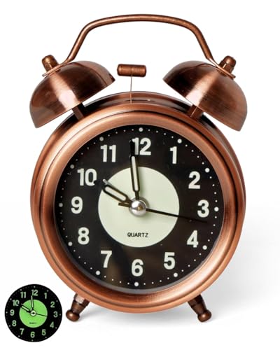 Image of HOME SKILL Alarm Clock for Heavy Sleepers Loud Clock for Adults, Table Clock with Backlight Alarm Clocks for Students Decoration Bedroom /Office (Copper Luminous)