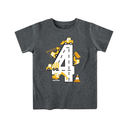 Lovekider 4th Birthday Shirt Boy Construction Birthday Party Tee Shirt 4t Excavator T Shirts Short Sleeve Blouse Outfit Dark Grey Size 4