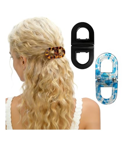 Image of 2 Pcs Hair Clutchers for Women, Magnetic Hair Clip, 2-in-1 Section Clips for Hair Styling, Daily Use and Professional Salon Clutcher Hair Accessories, Black Brown Print Hair Claw Clips (Blue Leopard Print And Black)