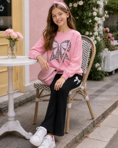 Image of Toddler Girl Clothes Long Sleeve Cartoon & Letter Graphic Top + Fruit Stationery Print Flared Leg Pants