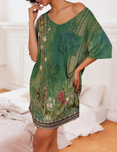Image of Ekouaer Womens Tshirt Nightgown Cotton V Neck Sleepshirts Comfy Casual Nightshirt for Women