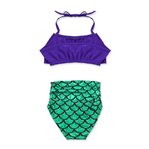 2PCS Kids Girls Bikini Mermaid Swimwear Swimsuit Halter Tops with Scaled Bottoms Bathing Suit Beachwear4
