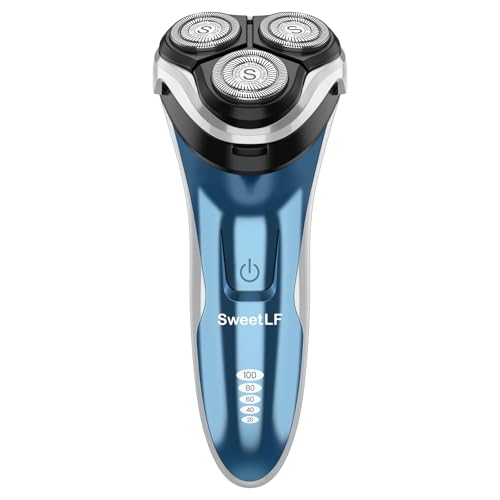 SweetLF Elettrico Barba Uomo Impermeabile a 3 Testine Rotanti,Blue