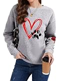 YINGWIN Pfote Herzdruck Pullover Damen Herbst Langarmshirt Herbst Sweatshirt Pullover für Damen Sweatshirts Ohne Kapuze