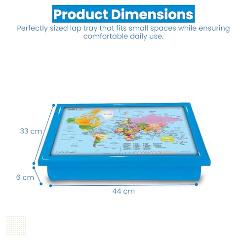 World Map Cushioned Lap Tray Bean Bag Padded Dinner Serving Cushion Laptop Holder Breakfast LapTray Serving Bean Bag TV Bed Soft Cushion Padded Cushioned Use for Living (BLUE)