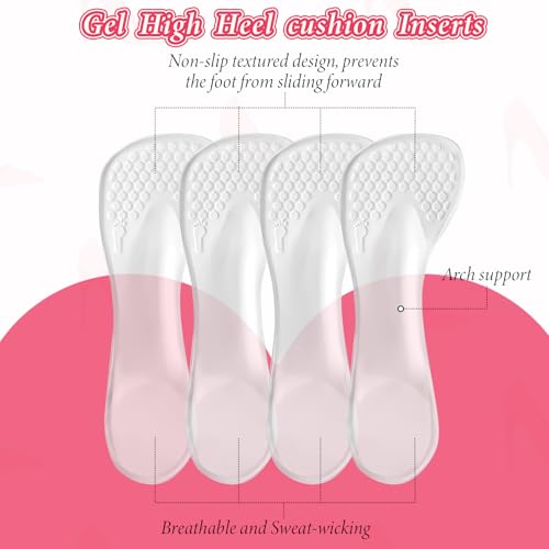 Image of 2 Pairs 3 /4 High Heel Cushion Insoles, Gel Self-Adhesive Arch Support Inserts, Slim Silicone Transparent Invisible Slipping Heel Relief Insoles for Women Sandal, Flats and High Heels