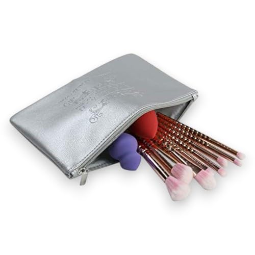 F.A.R.A.H. Rose Gold Charm Gift Set 2-8 Makeup Brushes, 2 Latex-Free Sponges, and Silver Zippered Cosmetic Bag - 100% Vegan