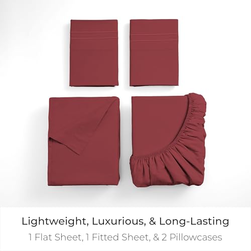 Image of Mellanni Full Sheets Set - 4 PC Iconic Collection Bedding | Hotel Luxury, Extra Soft, Cooling Bed Sheets - Wrinkle, Fade, Stain Resistant (Full, Brick Red)