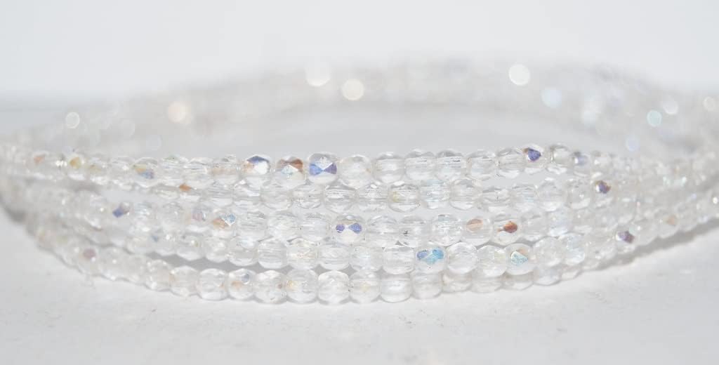 600 pcs Fire Polished Round Faceted Beads, Crystal Ab (30 Ab), Glass, Czech Republic, Size 3 mm (0.12 in)