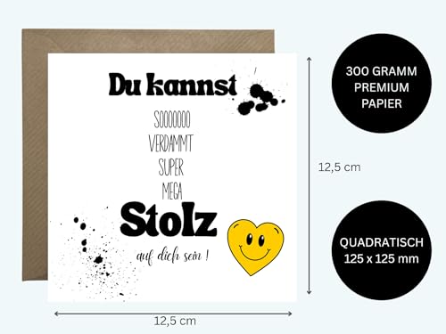 WBdesignz Motivation Karte mit Umschlag - Inspirationskarte “Du kannst stolz auf dich sein” Positive Gedanken Karten Motivation Aufmunterung (125x 125 mm)