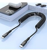 Câble Spiralé Câble USB C Vers Lightning [Certifié MFi Et Compatible CarPlay], Câble 3 m/10 Pieds...