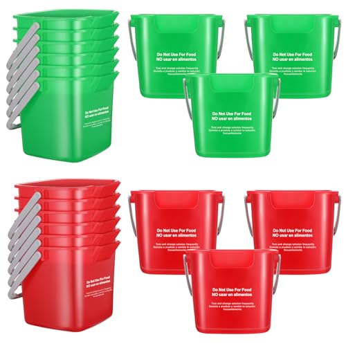 Image of Lallisa 12 Pcs 3 Quart Cleaning Bucket Small Sanitizing Square Bucket Detergent Pail for Home Office Commercial Restaurant Kitchen Bathroom School (Red Green)