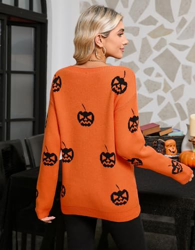 Image of Alsol Lamesa Women's Fall Pullover Sweaters Cute Hearts Long Sleeve Crewneck Casual Knitted Sweaters, Large, 961 Orange