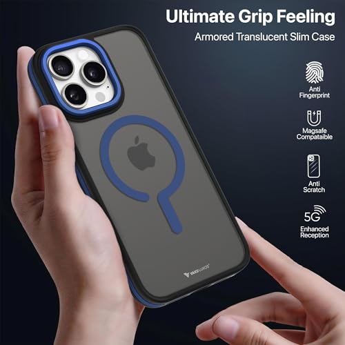 Image of Vaku Luxos Elemento Magpro Back Cover Case for iPhone 16 Pro Max Scratch Resistant Camera Screen Protector TPU Shockproof 10ft Drop Protection Support Mag-Safe Wireless Charging- Blue
