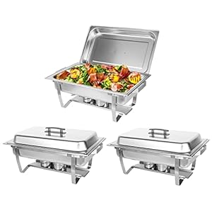 3 Packs Chafing Dish Buffet Set Stainless Steel Food Warmer with 8QT 3 Full Size Pans Portable for Parties Catering Buffet Servers and Warmers