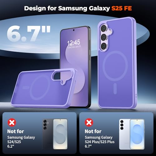 Image of SUPFINE Magnetic for Samsung Galaxy S25 FE Case with Screen Protector, (Built-in Magnets) (Military Grade Drop Protection) Slim Translucent Shockproof Phone Case,Purple