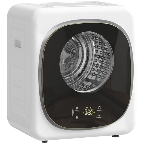 HOMCOM 4kg Vented Tumble Dryer, 800W Compact Freestanding Front Tumble Dryer with 5 Drying Mode, Smart Sensor, Timer and Stainless Steel Tub, Wall-Mounted Portable Small Clothes Drying Machine, White