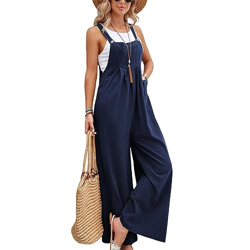 Coloody Peto Suelto para Mujer Jumpsuits Overalls con Bolsillo Mono Ajustable Rompers Flojo Retro Oversize Pantalones de Pierna Ancha