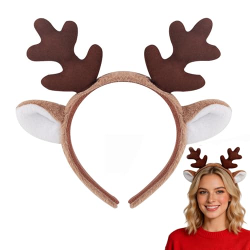 TRKYM Reindeer Antlers Headband Deer Antlers Headband Animal Ears Headbands Deer Antler Hairband Reindeer Horns Ears Realistic Plush Faux Fur Antlers for Cosplay Christmas Party