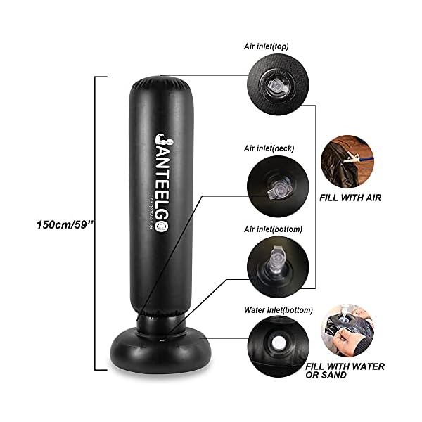Inflatable Punching Bag - GEMGO 59 Inch Boxing Bag with Stand for Adults|Kids - Boxing Equipment for Practicing|Taekwondo|Karate Muay Thai|Martial Arts