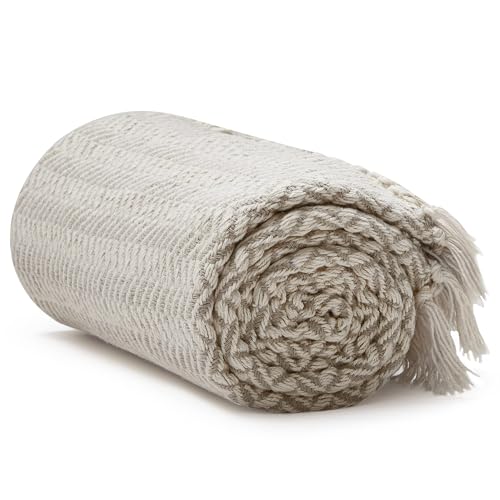 Americanflat 50x60 Throw Blanket - Soft and Breathable Cotton Throw Blanket for Couch, Bed, Chair - Decorative Blankets Perfect for Home, Office, or Outdoor Use - Cream and Beige Zig Zag Design