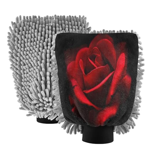 ALAZA Blooming Rose Flower Close Up Car Wash Mitt Scratch Free, 2 Pack Absorbent Microfiber/Chenille Washing & Drying Mitts, M