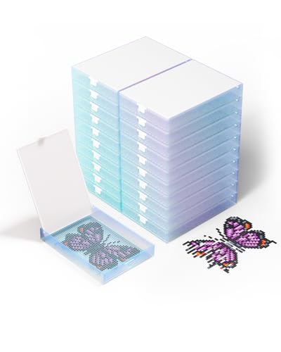 Image of CATEARED Trabricks 2-in-1 Stackable Diamond Art Trays With Lids, Diamond Art Storage, Craft and Bead Storage Organizer & Line-Up, Box Package (Galaxy Blue, 20 piece Tray Kit)