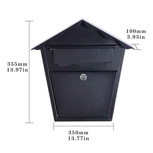 Image of Wall Mount Locking Mailbox, Black | Horizontal Triangular Security, Waterproof, Vertical Drop, Outdoor with Key