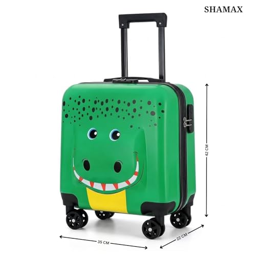 Image of Shamax Kids Luggage Hard Shell Trolley Bag with Spinner Wheels | Lightweight Suitcase for Girls Travel & School Trips Cabin Luggage, 360 Wheels & Adjustable Handle (Green) (Kid /Luggage /Croco)
