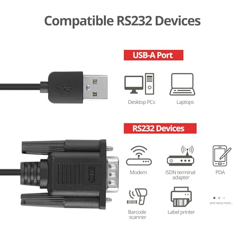 Adaptateur USB vers RS-232 DB9 FTDI compatible Windows et Mac pour terminal série